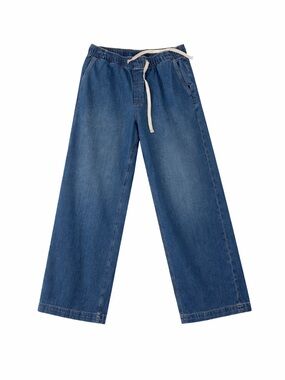 High Rise Wide Leg Drawstring Denim Pants